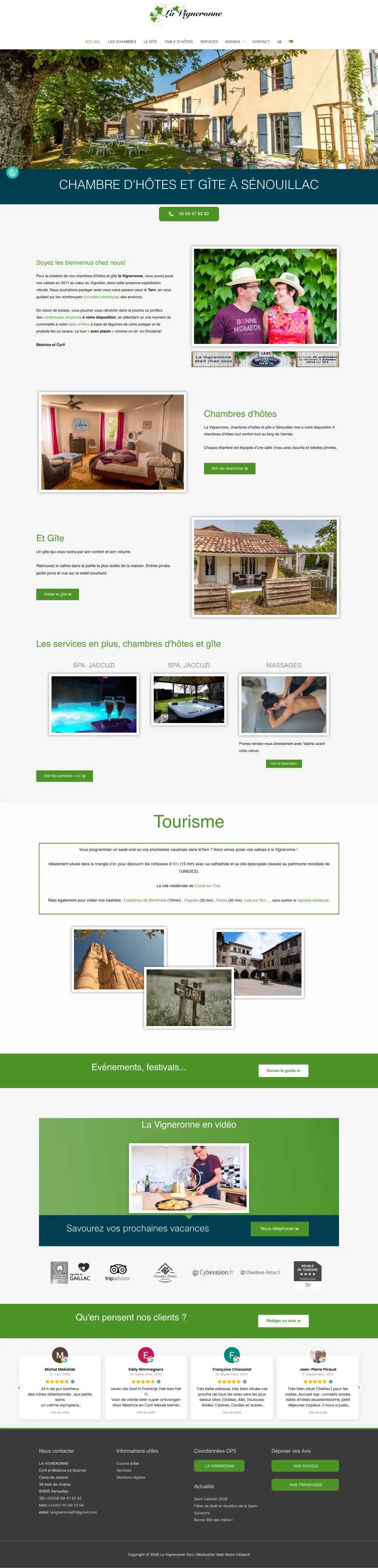 Page d'accueil desktop de La Vigneronne 81
