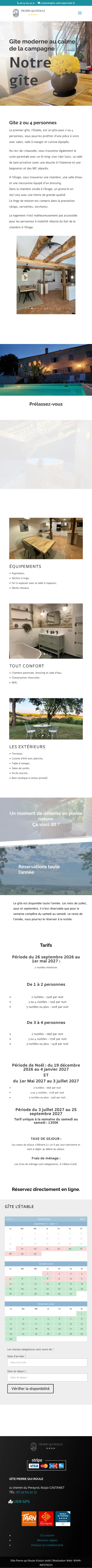 Page d’accueil mobile de Gîe Pierre qui roule