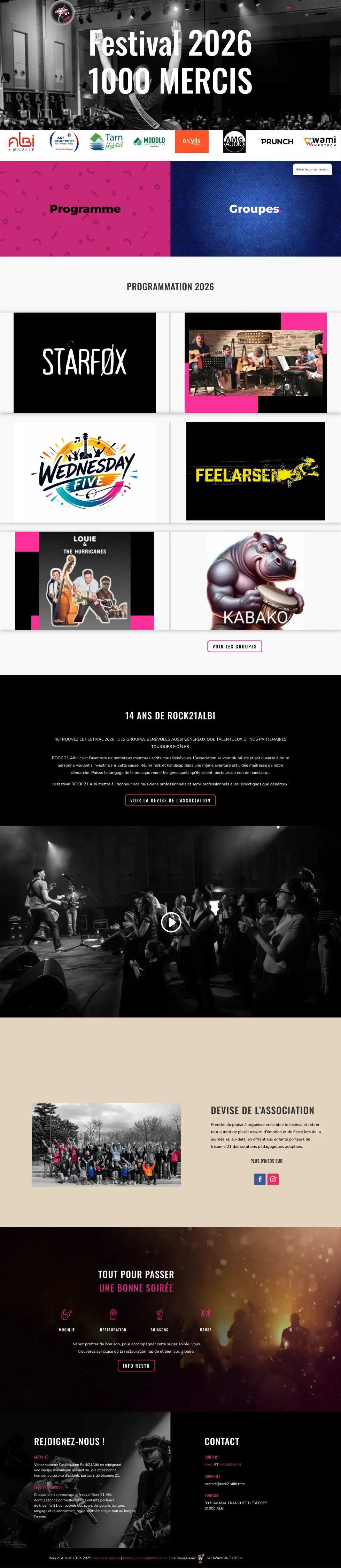 Page d’accueil desktop de Rock21 Albi